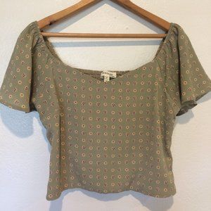 Monteau Smocked Crop-Top in Olive